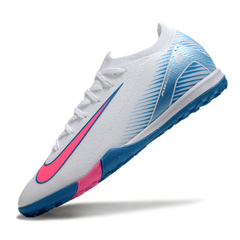 Chuteira Society TF Nike Zoom Mercurial Vapor 16 Elite Branca, Azul-Clara e Rosa