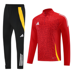 Conjunto de Frio Adidas Vermelho, Amarelo e Preto com Blusa de 1/4 de Zíper e Calça