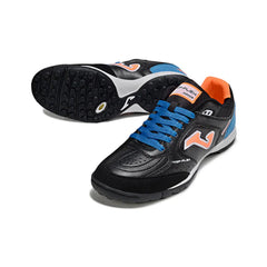 Chuteira Society TF Joma Top Flex Preta Azul e Laranja