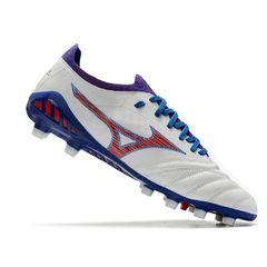 Chuteira Campo FG Mizuno Morelia Neo III Pro Branca Azul and Vermelha