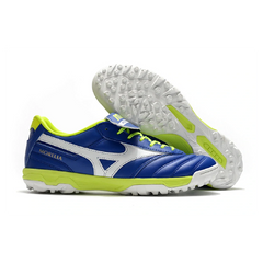 Chuteira Society TF Mizuno Morelia Sala Classic Azul e Branca e Verde