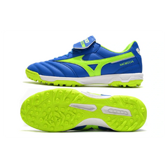 Chuteira Society TF Mizuno Morelia Sala Classic Azul e Verde