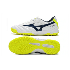 Chuteira Society TF Mizuno Morelia Sala Classic Branca, Verde e Azul