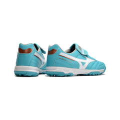 Chuteira Society TF Mizuno Morelia Azul-Clara e Branca