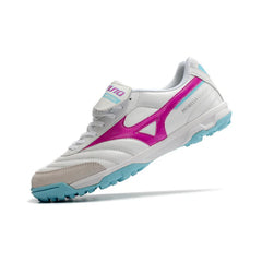 Chuteira Society TF Mizuno Morelia Branca, Rosa e Azul