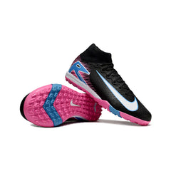 Chuteira Society TF Nike Zoom Mercurial Superfly 10 Elite Preta, Rosa-Clara e Azul Infantil