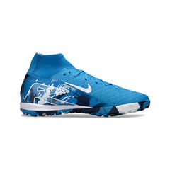 Chuteira Society TF Nike Zoom Mercurial Superfly 10 Elite Azul e Branca Turf Infantil