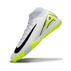 Chuteira Society TF Nike Zoom Mercurial Superfly 10 Elite Infantil Branca e Verde Fluorescente