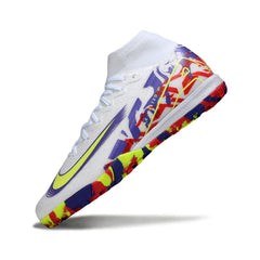 Chuteira Society TF Nike Zoom Mercurial Superfly 10 Elite Infantil Branca e Roxa