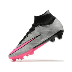 Chuteira Campo FG Nike Zoom Mercurial Superfly 9 Elite Cinza e Rosa Infantil