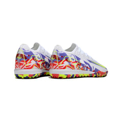 Chuteira Society TF Nike Zoom Mercurial Vapor 16 Elite Branca, Roxa e Vermelha Infantil