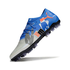 Chuteira Campo Sintético AG Puma Future 8 Low Cut Branca e Azul