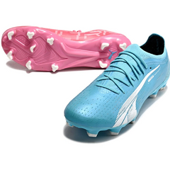 Chuteira Campo FG Puma Ultra Ultimate Azul e Rosa