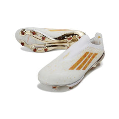 Chuteira Campo FG Adidas F50+ Elite Sem Cadarço Branca e Dourada