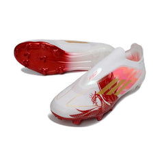 Chuteira Campo FG Adidas F50 Elite Sem Cadarço Branca, Dourada e Vermelha