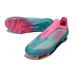 Chuteira Campo Molhado SG Adidas F50 Elite Sem Cadarço Azul-Clara e Rosa