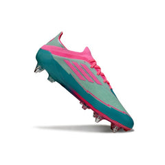 Chuteira Campo Molhado SG Adidas F50 Primeknit Elite Azul-Clara e Rosa Messi