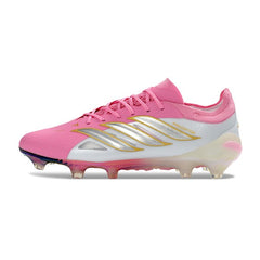Chuteira Campo FG Adidas Predator 26 Elite Rosa, Branco e Dourado