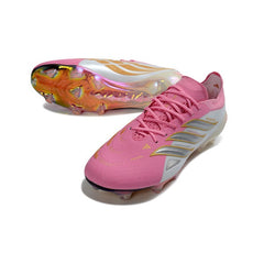 Chuteira Campo FG Adidas Predator 26 Elite Rosa, Branco e Dourado