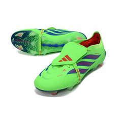 Chuteira Campo FG Adidas Predator 26 Elite Com Língua Verde Fluorescente e Azul
