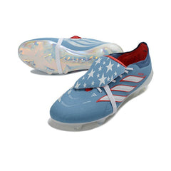 Chuteira Campo FG Adidas Predator 26 Elite Com Língua Azul Claro e Branco