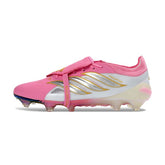 Chuteira Campo FG Adidas Predator 26 Elite Com Língua Rosa e Branco
