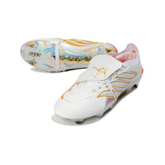 Chuteira Campo FG Adidas Predator 26 Elite Com Língua Zidane Branca e Dourada
