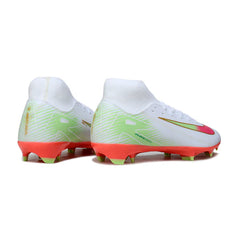 Chuteira Campo FG Nike Air Zoom Mercurial Superfly 10 Academy Branca, Laranja e Rosa
