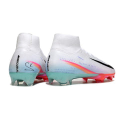Chuteira Campo FG Nike Air Zoom Mercurial Superfly 10 Elite Branca, Rosa e Azul-Clara