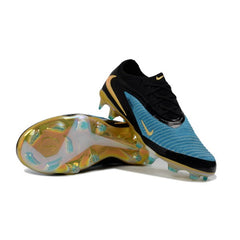 Chuteira Campo FG Nike Phantom 6 Elite Azul e Dourada Infantil