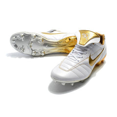 Chuteira Campo FG Nike Tiempo 7 R10 Elite Branca e Dourada