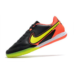 Chuteira Futsal IC Nike Tiempo Legend 9 Elite Preta Laranja e Amarela