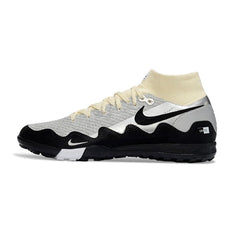 Chuteira Society TF Nike x Patta Zoom Mercurial Superfly Elite Branco, Preto e Prateado
