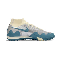 Chuteira Society TF Nike x Patta Zoom Mercurial Superfly Elite Branco, Azul e Prateado