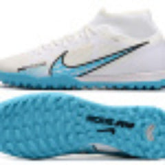 Chuteira Society TF Nike Zoom Mercurial Superfly 9 Academy Branca e Azul
