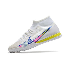 Chuteira Society TF Nike Zoom Mercurial Superfly 9 Academy Branca e Multicolorida