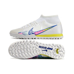 Chuteira Society TF Nike Zoom Mercurial Superfly 9 Academy Branca e Multicolorida