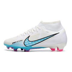 Chuteira Campo FG Nike Zoom Mercurial Superfly 9 Academy Branca, Azul e Rosa