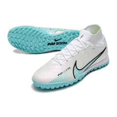 Chuteira Society TF Nike Zoom Mercurial Superfly 9 Elite Branca e Azul