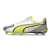 Chuteira Campo FG Puma King Ultimate Branca Cinza e Amarela