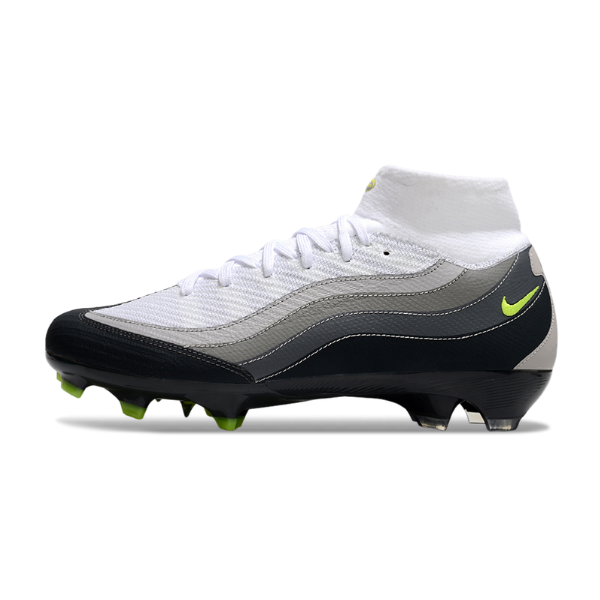 Chuteira Campo FG Nike Air Zoom Mercurial Superfly 10 Elite Pack Air Max 95 Preta e Branca Infantil