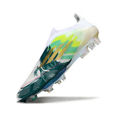 Chuteira Campo FG Adidas F50+ Elite Sem Cadarço Branca e Verde Pack Mo Salah