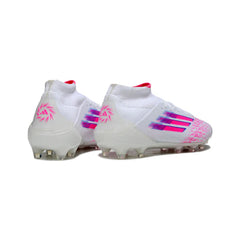 Chuteira Campo FG Adidas F50 Elite Cano Médio Branca e Rosa