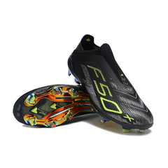 Chuteira Campo FG Adidas F50+ Sem Cadarço Elite Pack Electric Stealth Infantil