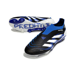 Chuteira Campo FG Adidas Predator 25 Elite Sem Cadarço Preta, Branca e Azul