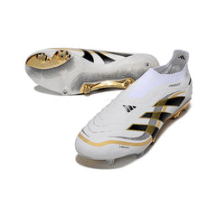 Chuteira Campo FG Adidas Predator 25 Elite Sem Cadarço Branca e Dourada