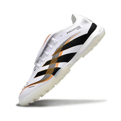 Chuteira Society TF Adidas Predator 25 Elite Com Língua Branca, Preta e Dourada
