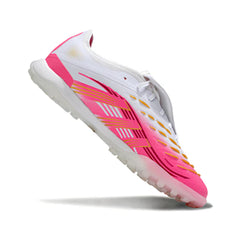 Chuteira Society TF Adidas Predator 25 Elite Com Língua Branca e Rosa