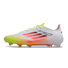Chuteira Campo FG Adidas F50 Elite Branca, Laranja e Amarela