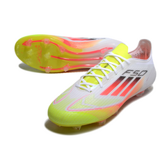 Chuteira Campo FG Adidas F50 Elite Branca, Laranja e Amarela